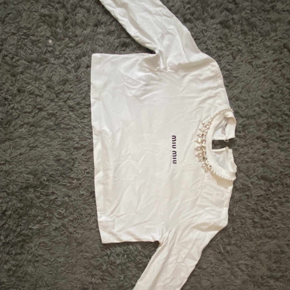 MIU MIU EMBROIDERED COTTON JERSERY T SHIRT